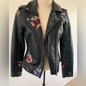 Embroidered Pleather Jacket